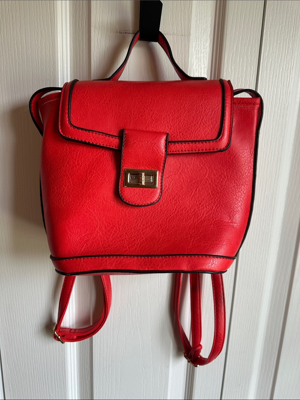 Red Faux Leather Mini Backpack - Stylish Women's Bag